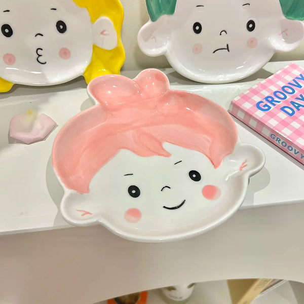 Whimsical Ceramic Plates – Cute Face Design | Perfect for Snacks & Decor